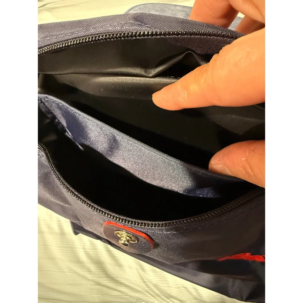 NWT Authentic Longchamp Le Pliage Navy Backpack Red Accents One of a Kind Color